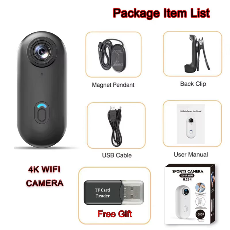 POV Camera with Magnetic Body Clip Small Body Wearable Camera FHD 1080P Small Tiny Outdoor Vlog Recorder Action Camera Sport DV